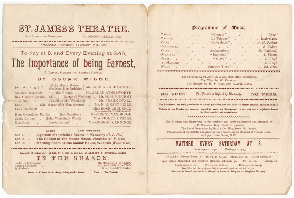 The 1895 production of The Importance of Being Earnest The 1895 production of The Importance of Being Earnest